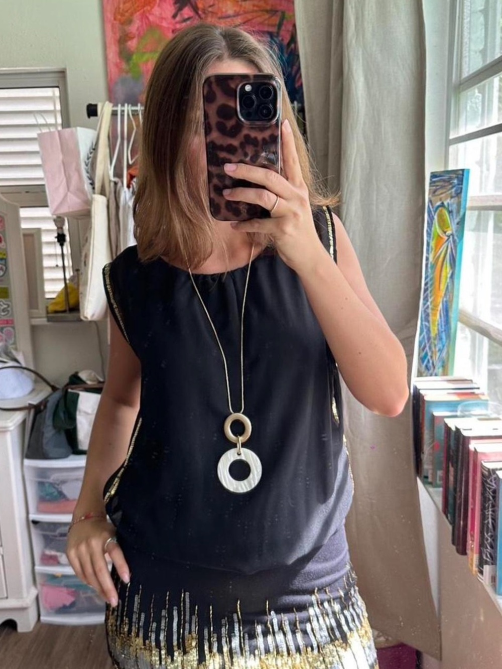 Black Sleeveless Beaded Accent DRESS - Women